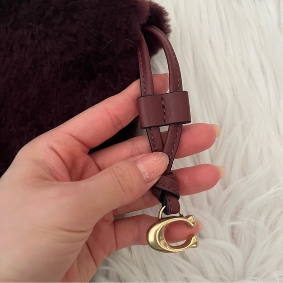 Coach Drawstring Shearling Pouch in Burgundy/Sangria - Picture 12 of 16
